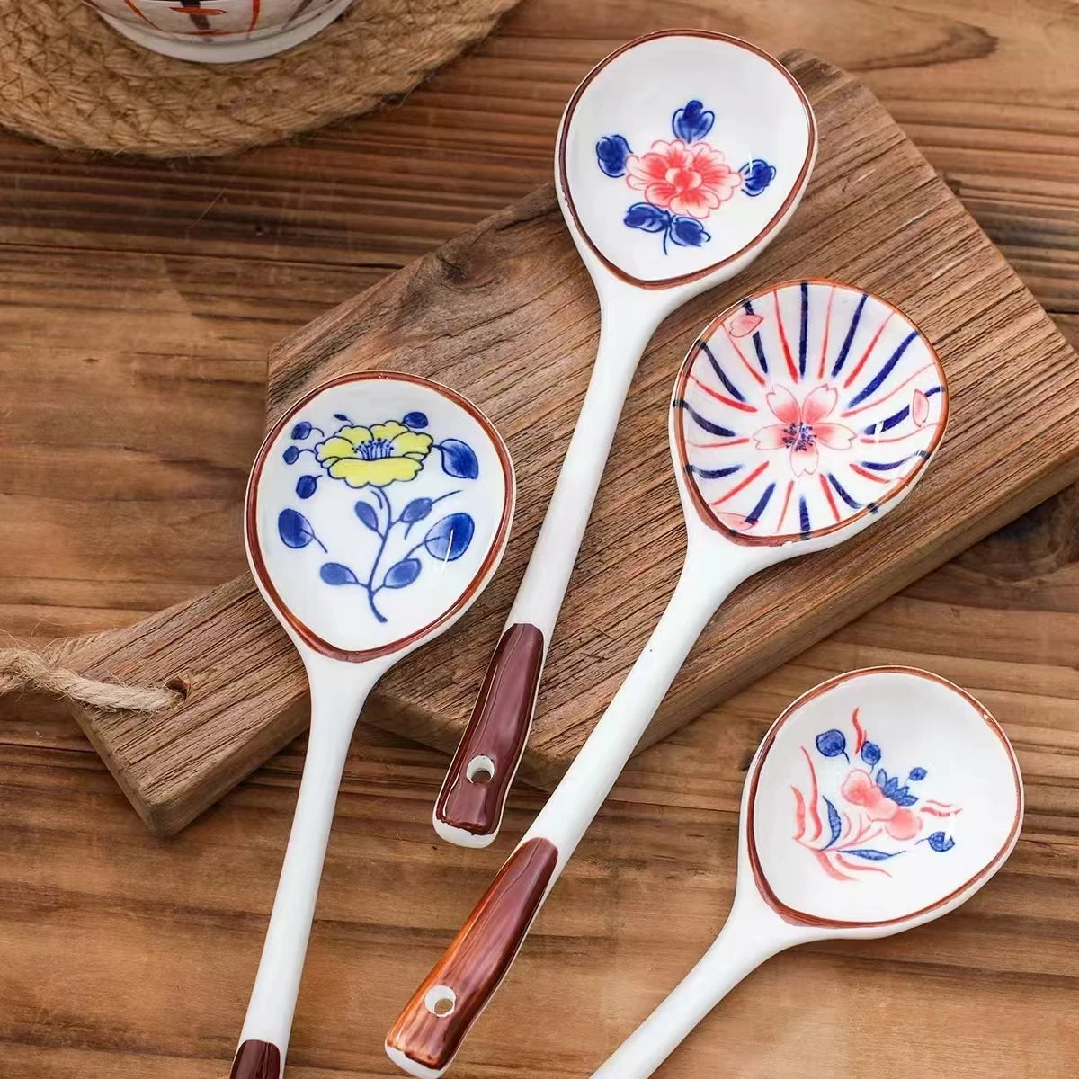 KŌHI-Home Hand-Painted Ceramic Spoon Set – Long-Handled Dessert & Tea Spoons (Gift Boxed)