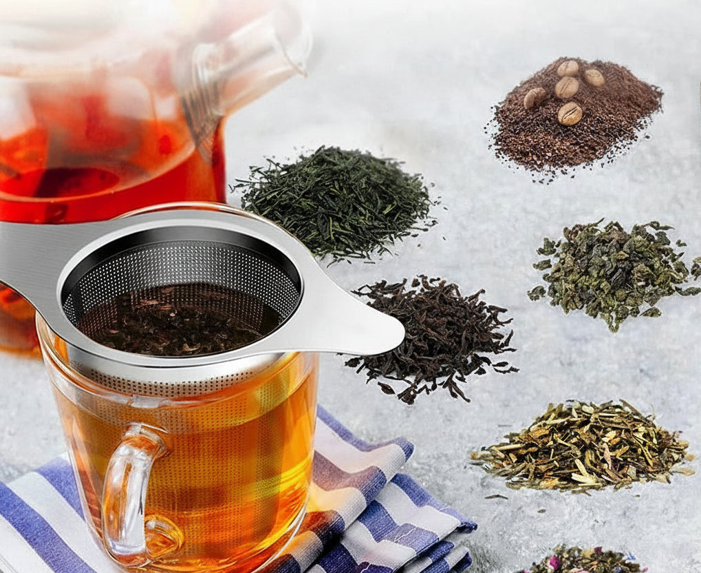 KŌHI-Home Stainless Steel Tea Infuser – Fine Mesh Strainer with Double Handles for Loose Leaf Tea