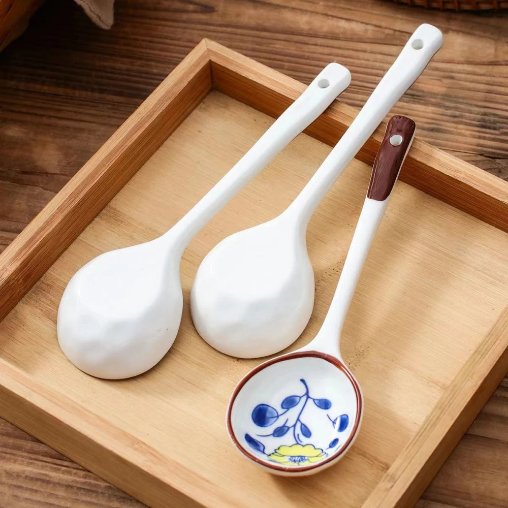KŌHI-Home Hand-Painted Ceramic Spoon Set – Long-Handled Dessert &amp; Tea Spoons (Gift Boxed)
