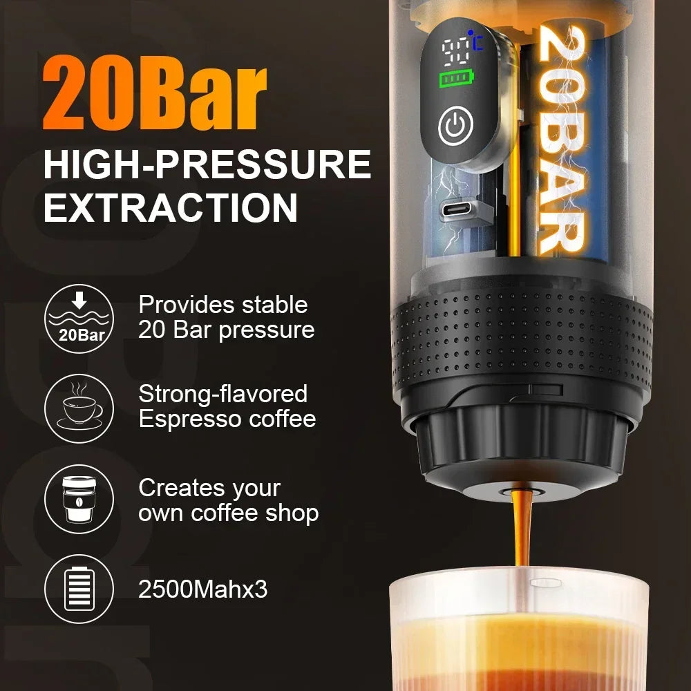 KŌHI-Home Portable Espresso Machine – 3-in-1 Capsule & Ground Coffee Maker with Digital Display