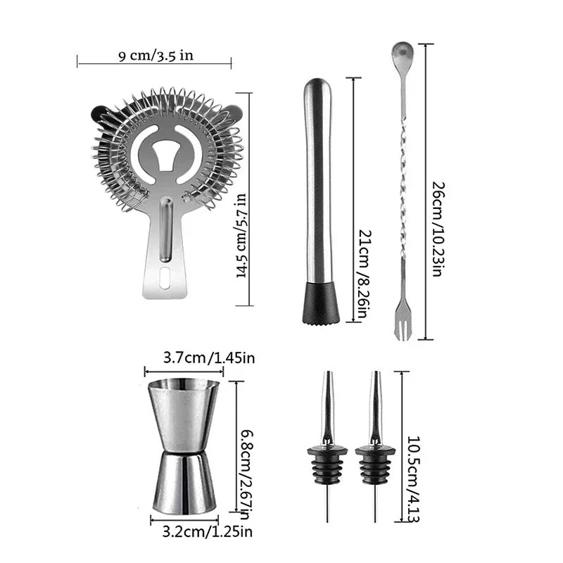 KŌHI-Home Stainless Steel Cocktail Shaker Set (6–9 Pieces) – Bartending Tools with Storage Bag