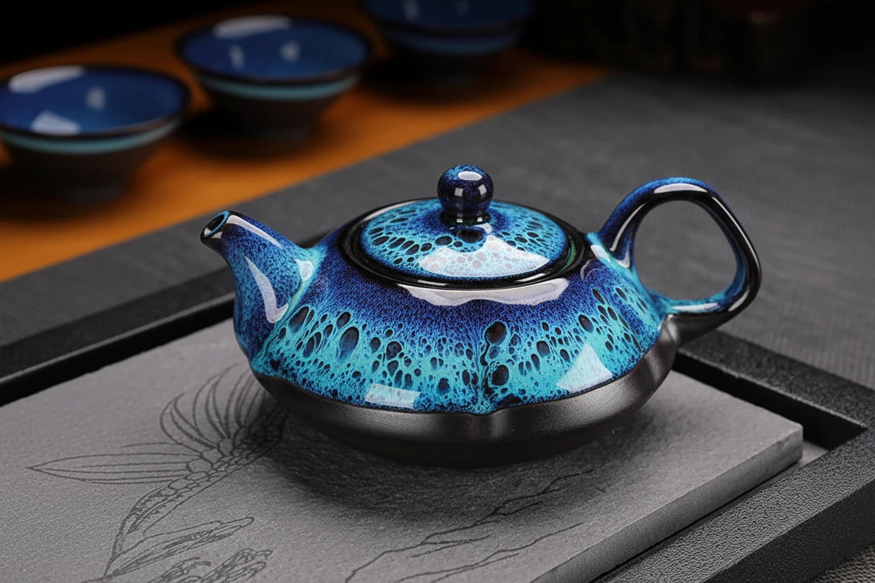 KŌHI-Home Jun Kiln Keramik-Teekannen- und Tassenset – Handgefertigtes chinesisches Teeservice