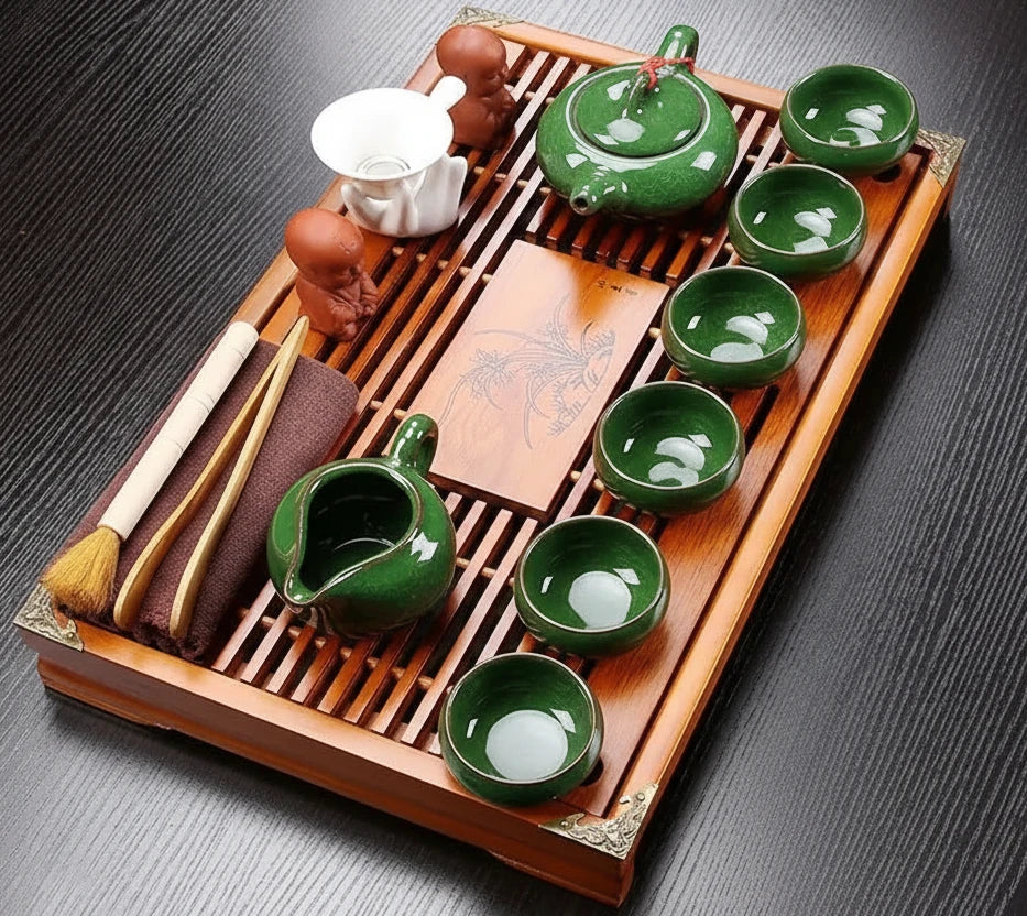 KŌHI-Home Yixing Ceramic Kung Fu Tea Set (27-Piece) – Chinese Tea Ceremony Set with Solid Wood Tea Tray
