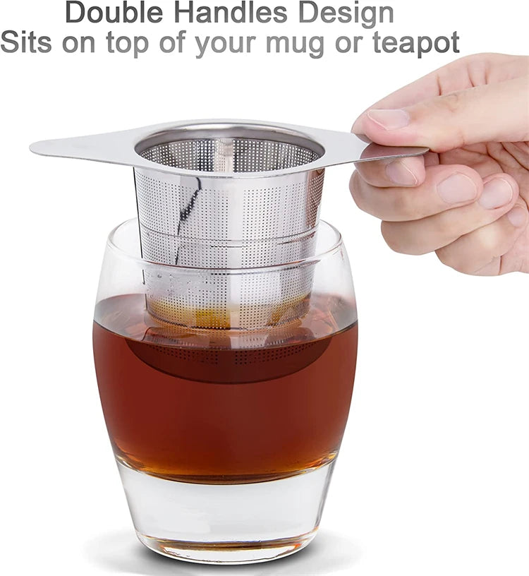 KŌHI-Home Stainless Steel Tea Infuser – Fine Mesh Strainer with Double Handles for Loose Leaf Tea