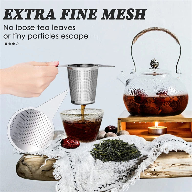 KŌHI-Home Stainless Steel Tea Infuser – Fine Mesh Strainer with Double Handles for Loose Leaf Tea