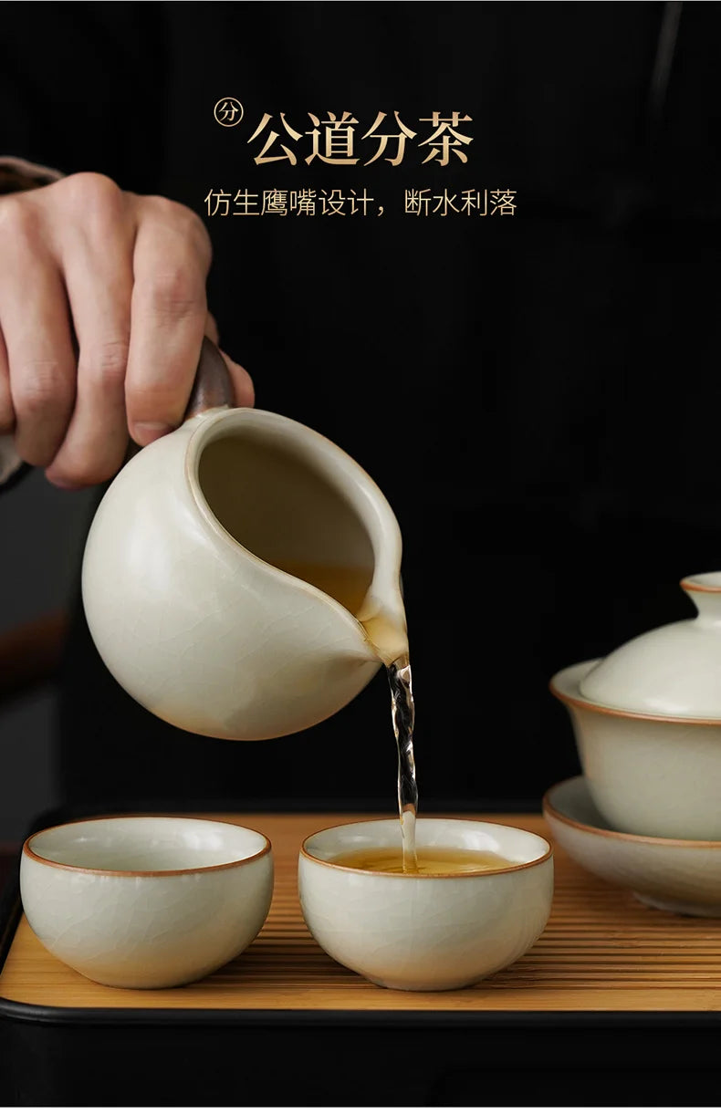 KŌHI-Home Yixing Keramik-Kung-Fu-Teeservice (27-teilig) – Chinesisches Teezeremonie-Set mit Teetablett aus Massivholz