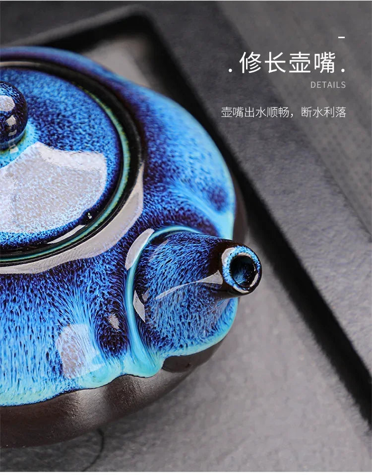 KŌHI-Home Jun Kiln Keramik-Teekannen- und Tassenset – Handgefertigtes chinesisches Teeservice