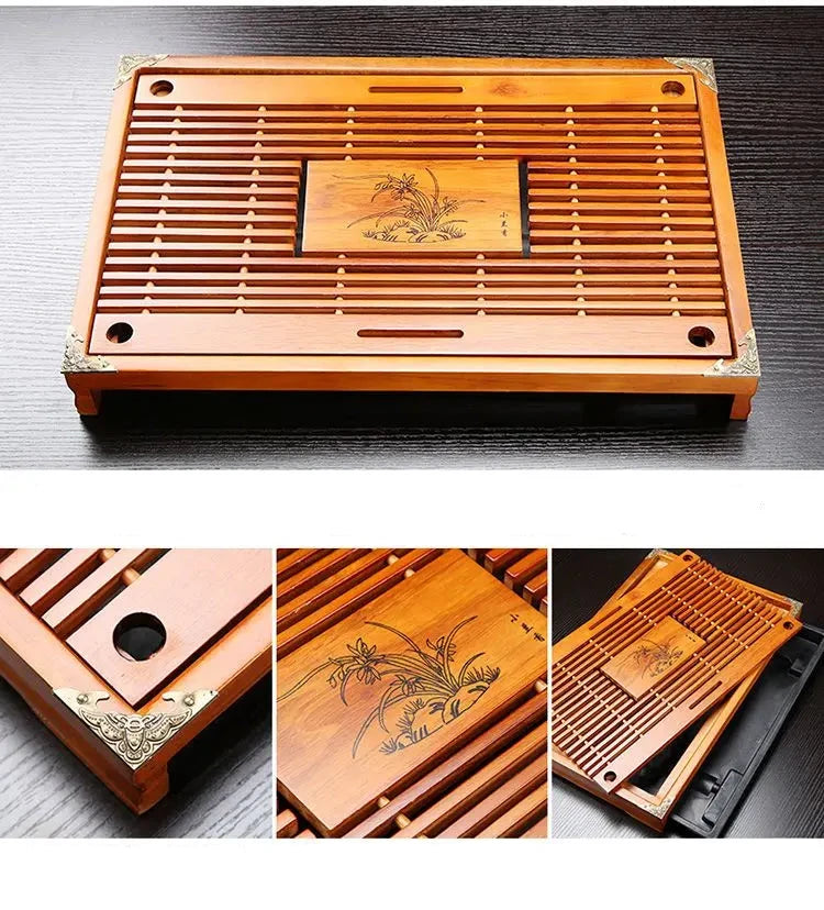 KŌHI-Home Yixing Keramik-Kung-Fu-Teeservice (27-teilig) – Chinesisches Teezeremonie-Set mit Teetablett aus Massivholz