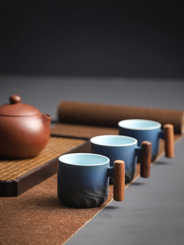 KŌHI-Home 6-Piece Ceramic Espresso Set with Wooden Handle