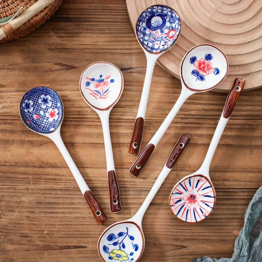 KŌHI-Home Hand-Painted Ceramic Spoon Set – Long-Handled Dessert & Tea Spoons (Gift Boxed)
