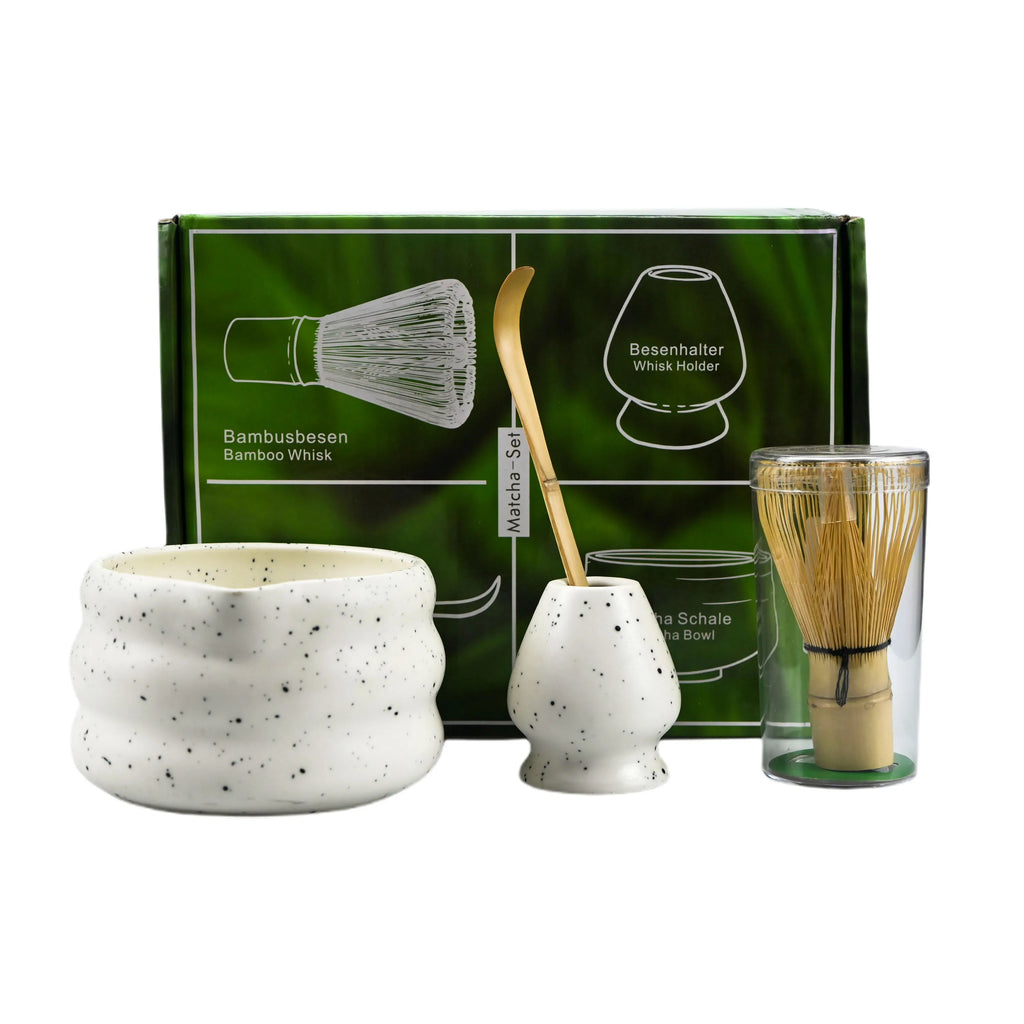 KŌHI-Home Japanese Matcha Set (4-Piece) – Porcelain Matcha Bowl & Whisk Stand