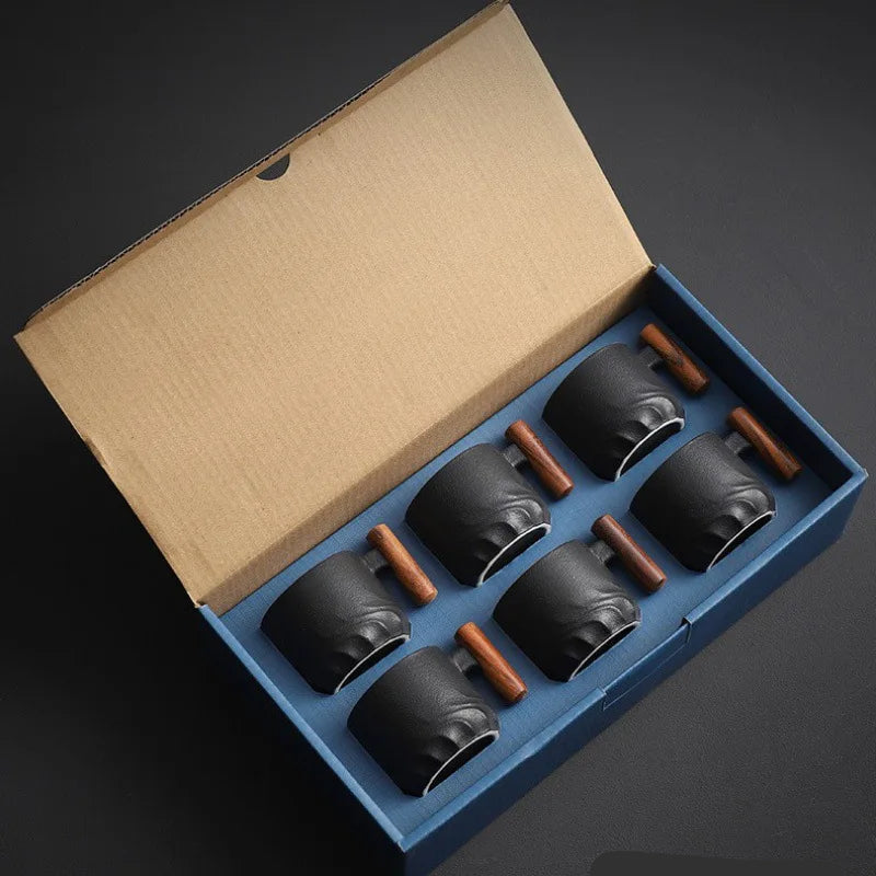 KŌHI-Home 6-Piece Ceramic Espresso Set with Wooden Handle