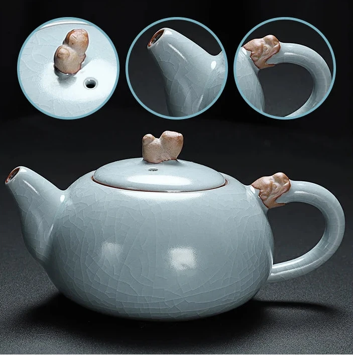 KŌHI-Home Yixing Keramik-Kung-Fu-Teeservice (27-teilig) – Chinesisches Teezeremonie-Set mit Teetablett aus Massivholz