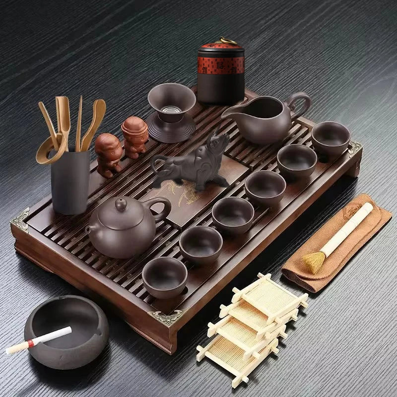 KŌHI-Home Yixing Ceramic Kung Fu Tea Set (27-Piece) – Chinese Tea Ceremony Set with Solid Wood Tea Tray