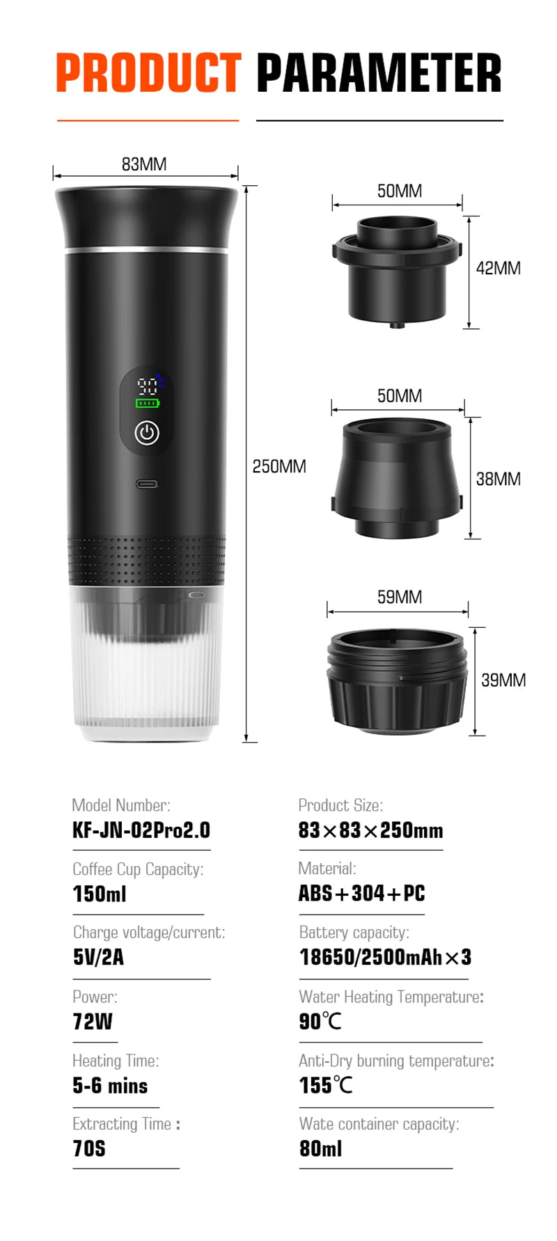 KŌHI-Home Portable Espresso Machine – 3-in-1 Capsule & Ground Coffee Maker with Digital Display