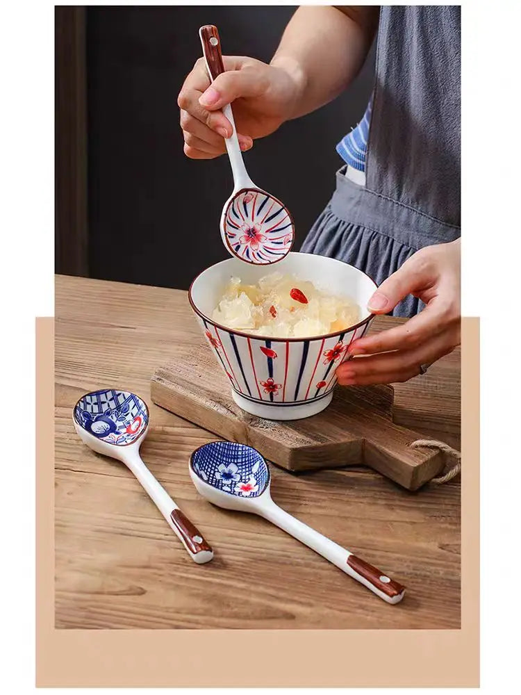 KŌHI-Home Hand-Painted Ceramic Spoon Set – Long-Handled Dessert &amp; Tea Spoons (Gift Boxed)