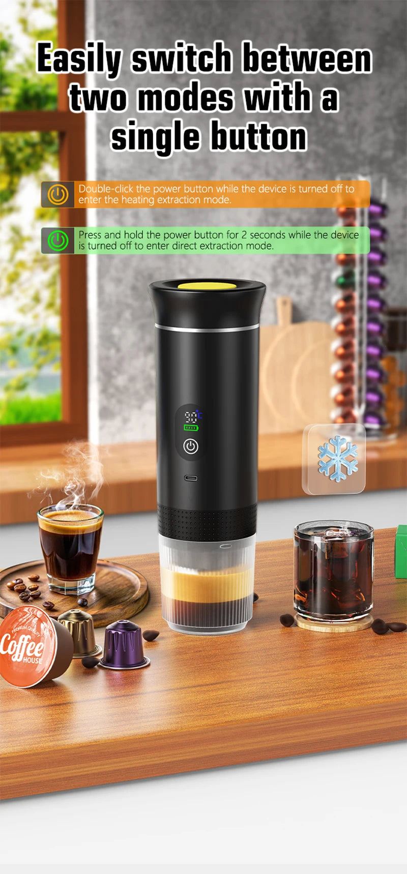 KŌHI-Home Portable Espresso Machine – 3-in-1 Capsule & Ground Coffee Maker with Digital Display
