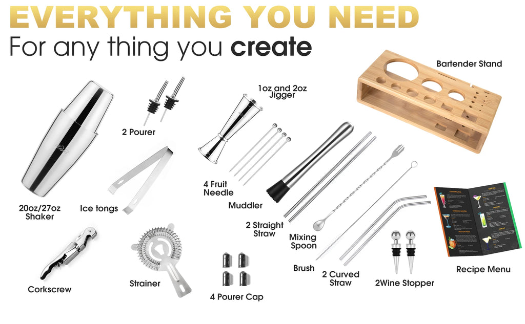 KŌHI-Home Mixology Bartender Kit (25-Piece) – Cocktail Shaker &amp; Japanese-Style Jigger Set