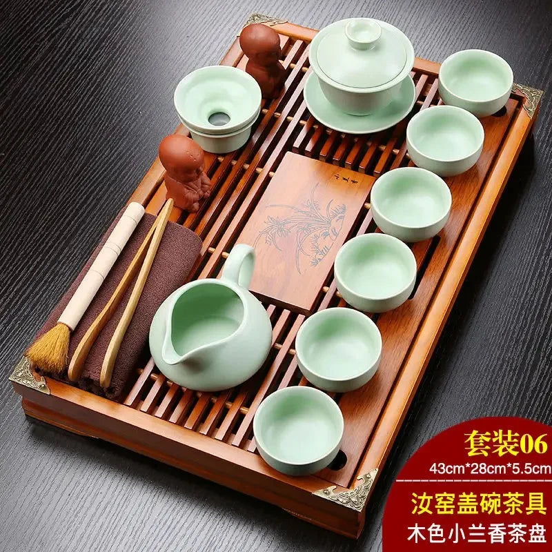 KŌHI-Home Yixing Ceramic Kung Fu Tea Set (27-Piece) – Chinese Tea Ceremony Set with Solid Wood Tea Tray