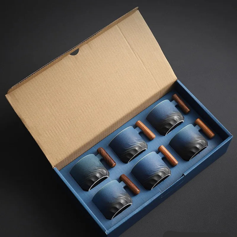 KŌHI-Home 6-Piece Ceramic Espresso Set with Wooden Handle