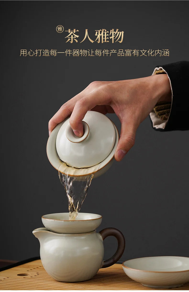 KŌHI-Home Yixing Keramik-Kung-Fu-Teeservice (27-teilig) – Chinesisches Teezeremonie-Set mit Teetablett aus Massivholz