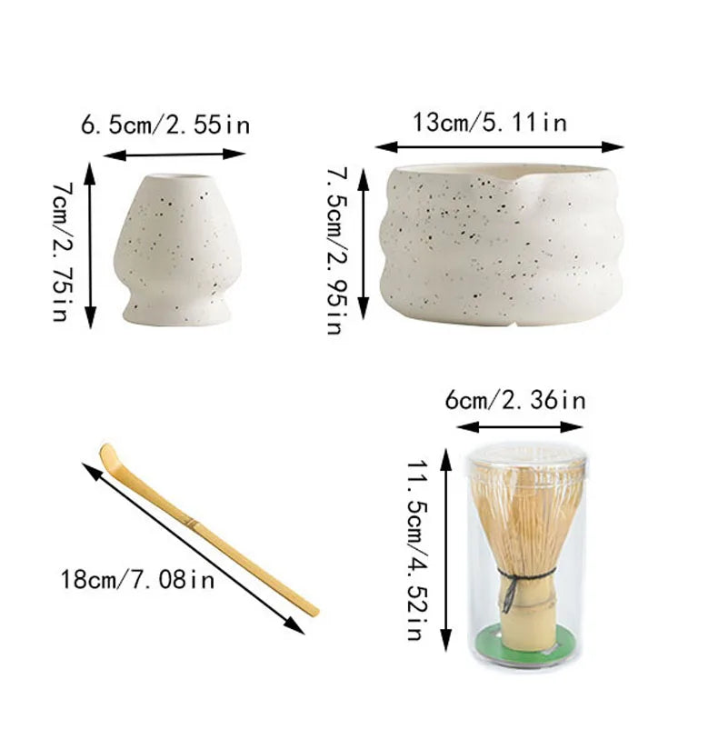KŌHI-Home Japanese Matcha Set (4-Piece) – Porcelain Matcha Bowl & Whisk Stand