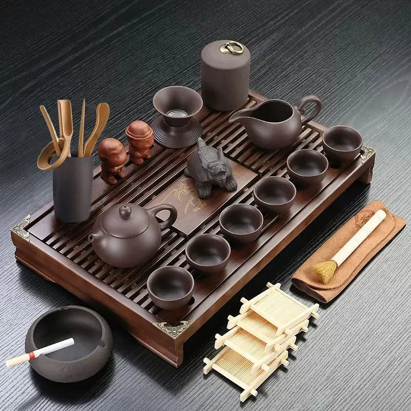 KŌHI-Home Yixing Ceramic Kung Fu Tea Set (27-Piece) – Chinese Tea Ceremony Set with Solid Wood Tea Tray