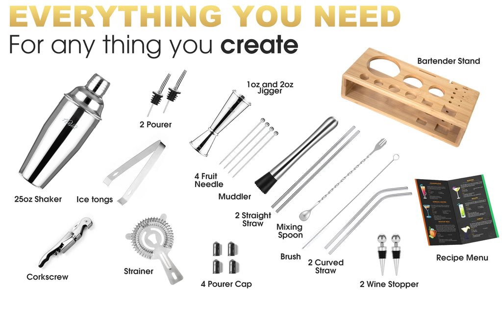 KŌHI-Home Mixology Bartender Kit (25-Piece) – Cocktail Shaker &amp; Japanese-Style Jigger Set