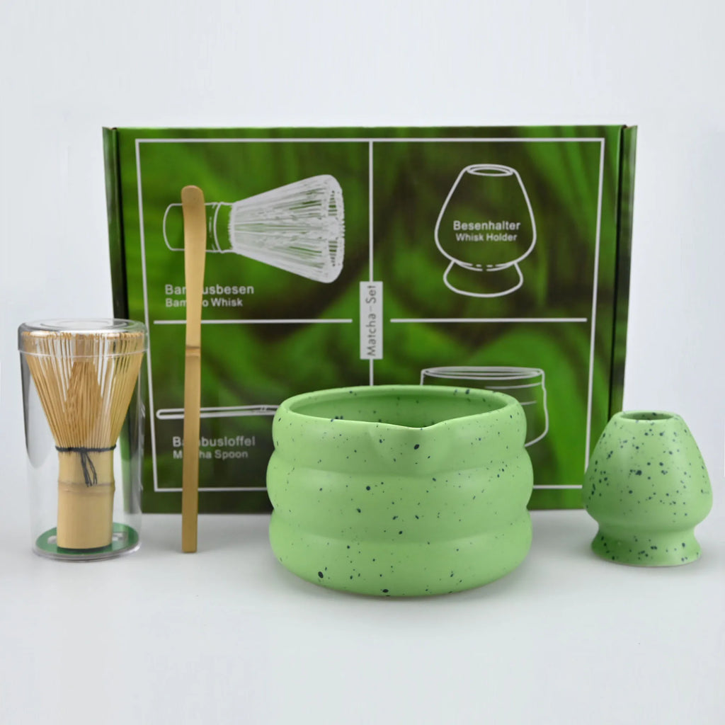 KŌHI-Home Japanese Matcha Set (4-Piece) – Porcelain Matcha Bowl & Whisk Stand