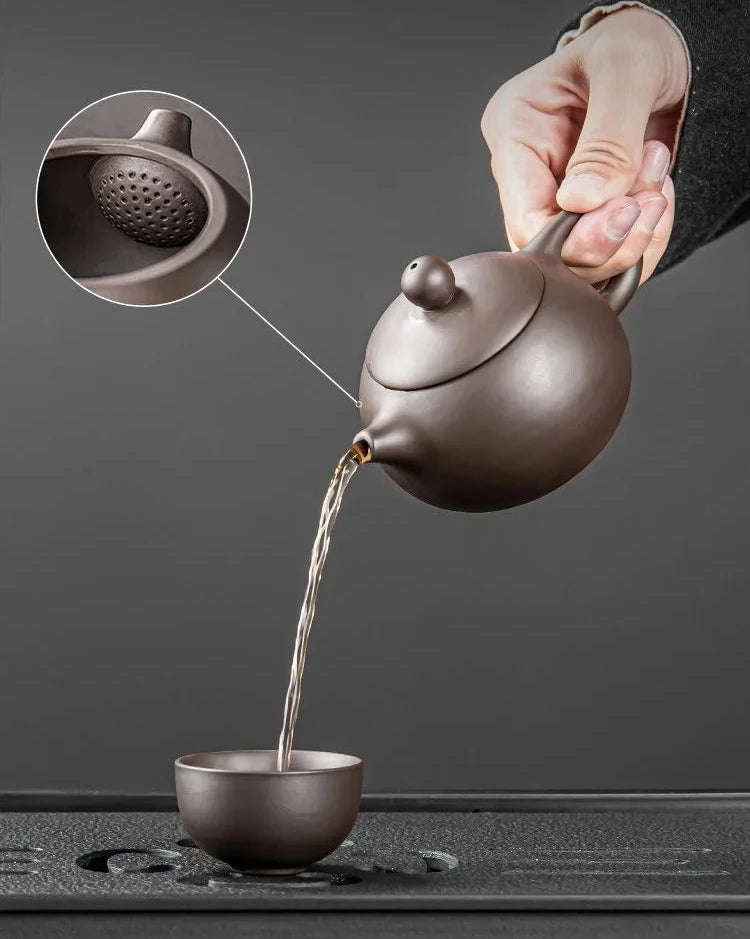 KŌHI-Home Yixing Keramik-Kung-Fu-Teeservice (27-teilig) – Chinesisches Teezeremonie-Set mit Teetablett aus Massivholz